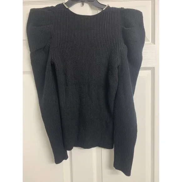 NWT Express Puffed Shoulder Rhinestone Trim Neckline Sweater Size L - Picture 3 of 8